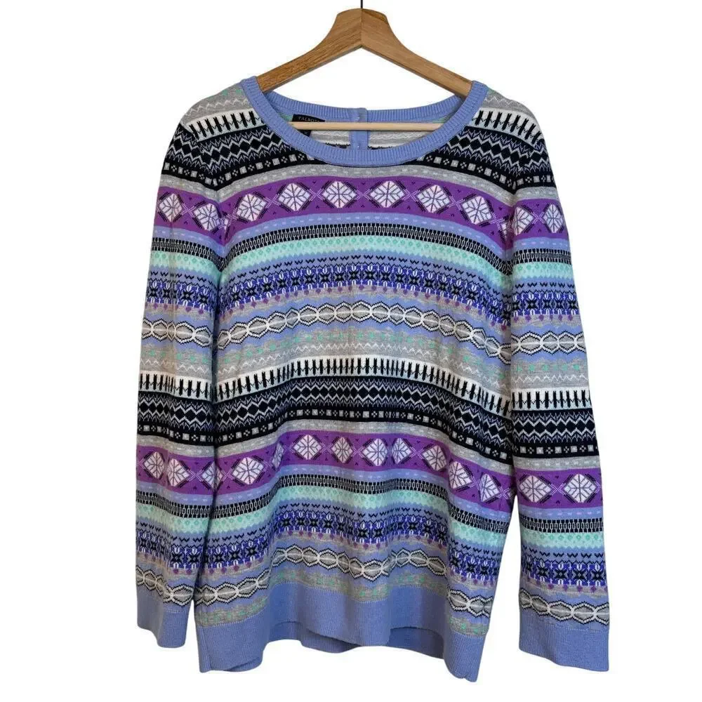 Talbots Cozy Fair Isle Crewneck Sweater size 1X Lambs Wool Preppy Warm Comfort